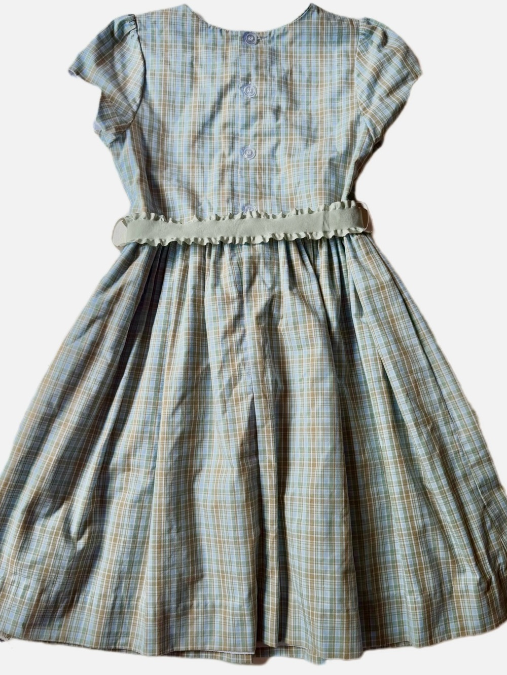 Bailey Boys Size 8 Girls Plaid Dress Sage Green Gold Vintage Prep Ruffled Sash - Picture 9 of 11